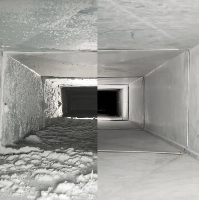 Air duct before and after cleaning